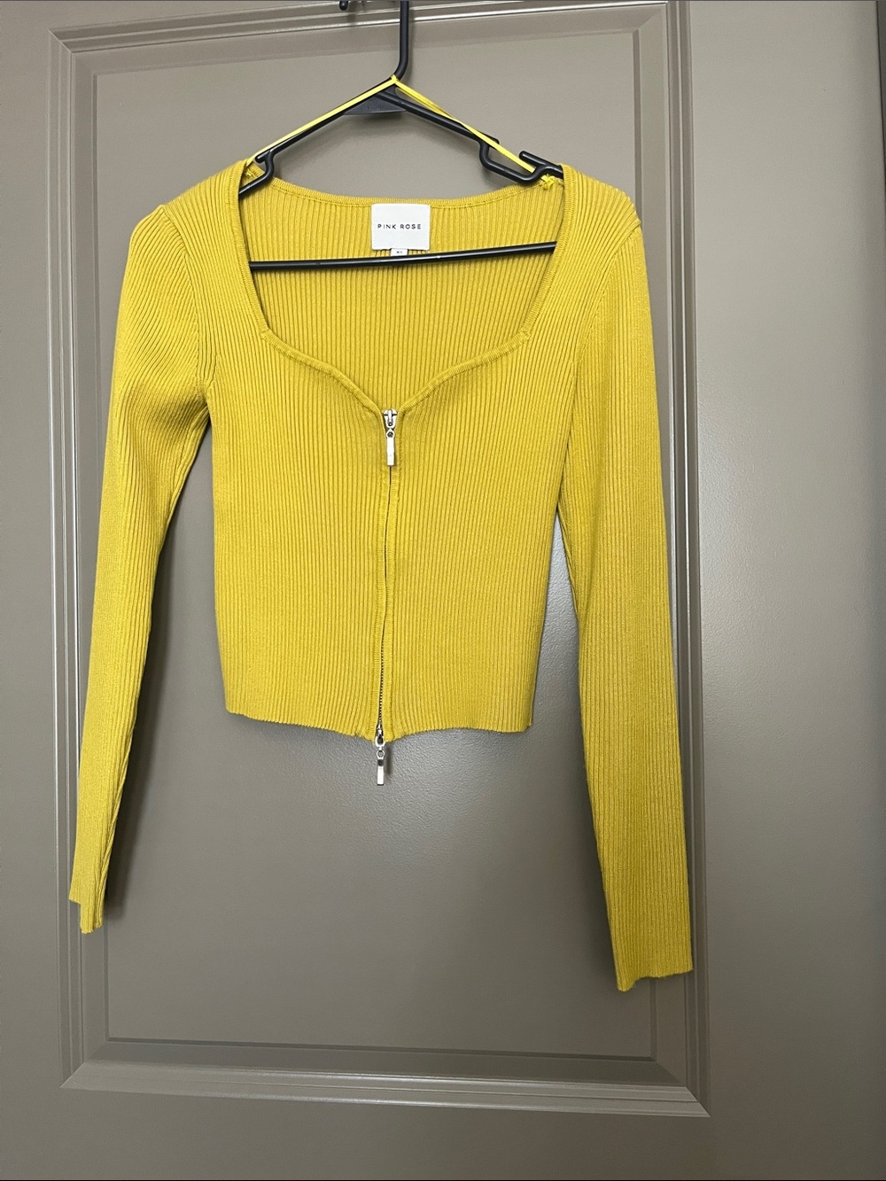 Pink Rose Yellow/green Ribbed Double-Zip Crop Top